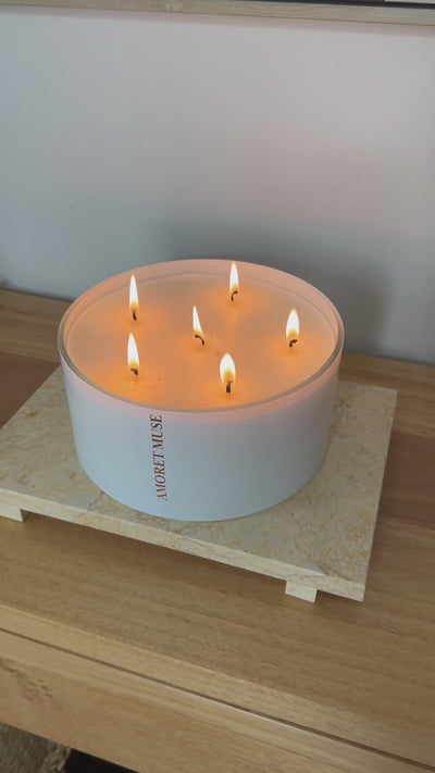 video of extra large white candle with 6 wicks